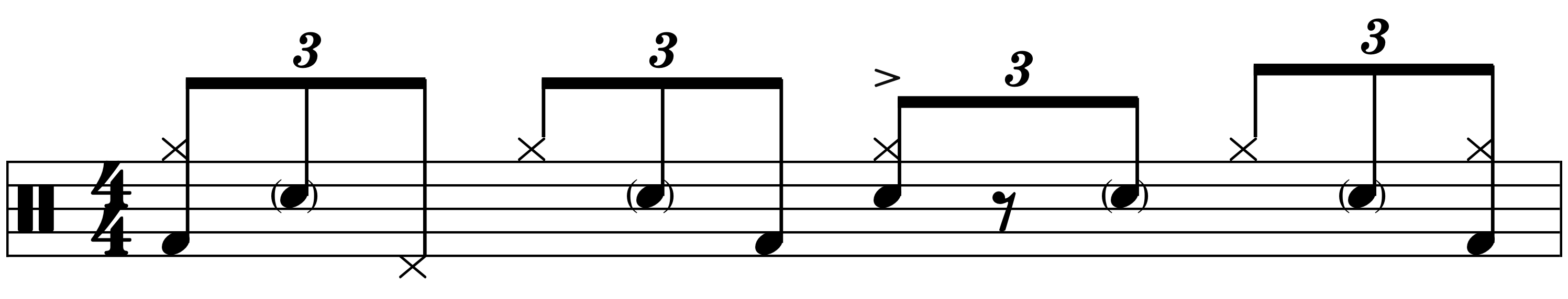 The same drum beat shown as engraved notation