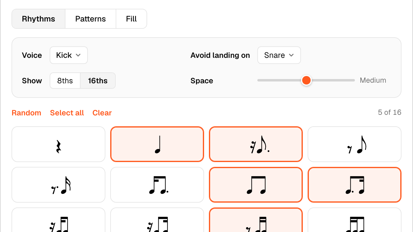 The Beam rhythm generator with rhythm cells selected
